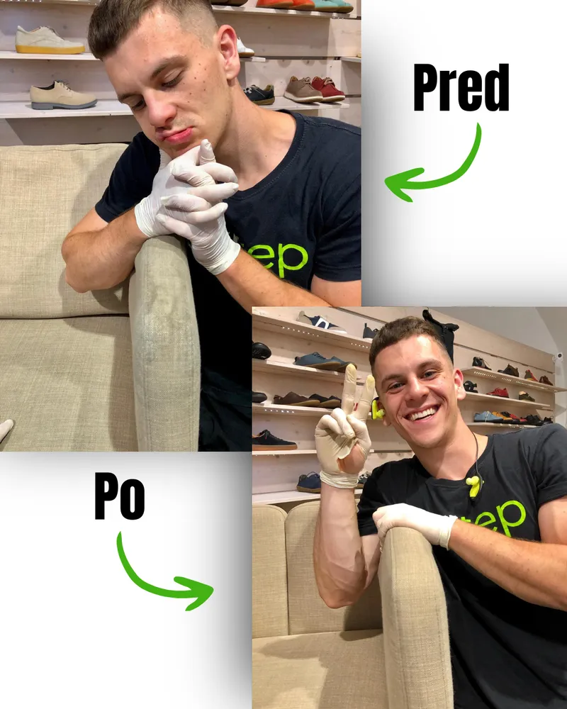 Pred a po čistení sedačky 6